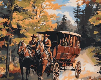 Vintage Cowboy Coach Paint by Numbers Kit: DIY Wall Art