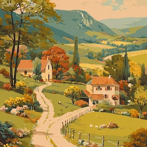 Country Road Paint by Numbers Kit: Vintage DIY Landscape Acrylic Art