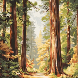 Vintage Redwood Forest Paint by Numbers Kit: California Nature DIY Art