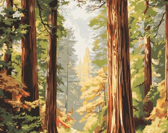 Woods Paint By Numbers Vintage Redwood National Park,Sequoia Forest Landscape Paint By Number,California Nature Adult DIY Paint By Number
