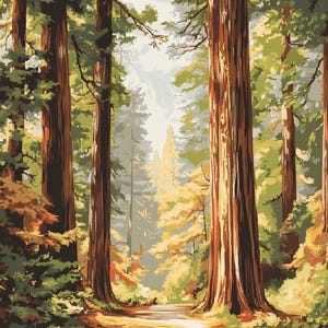 Vintage Redwood Forest Malen nach Zahlen Kit: Natur in Kalifornien DIY Art