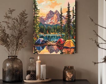 Vintage Camping Paint by Numbers Kit: Lake & Forest Landscape