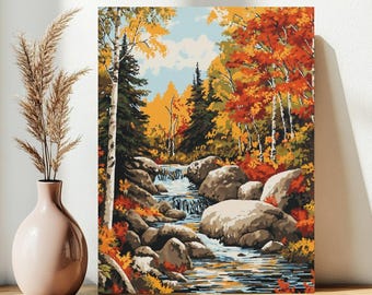 Vintage Forest Paint By Numbers Kit: DIY Acrylic River Landscape