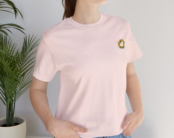 Daffodil Wreath Ladies Bella + Canvas T-shirt Jersey, 100% Cotton with Crew Neck Women's Clothing