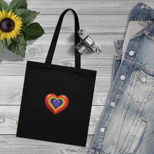 Tote- Herz- Einkaufstasche- Einkaufstasche-Bio-Nachhaltige Strandtasche - Regenbogen Herz Büchertasche