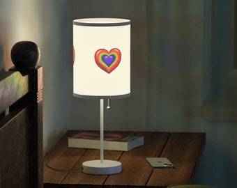 Rainbow Heart Logo white Lamp on a Steel Stand (bulb not included)  gift present or new home gift