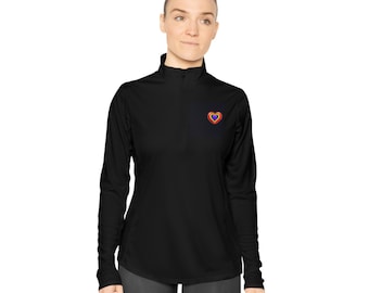 Rainbow Heart Logo, Quarter Zip Women's Pullover sweater