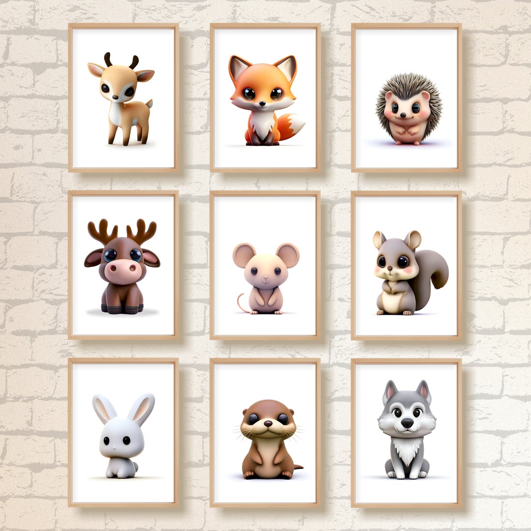 Set of 9 Cute Nursery Forest Animal Prints Kids Room Decor Baby Wall ...