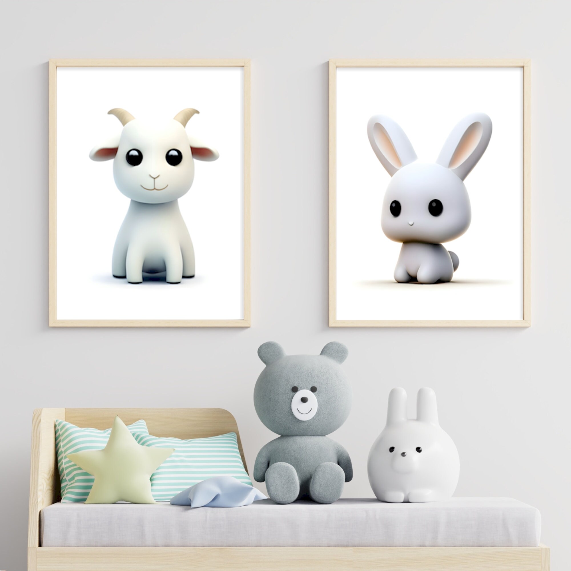 Set of 9 Cute Nursery Farm Animal Prints Kids Room Decor Baby Wall Art ...