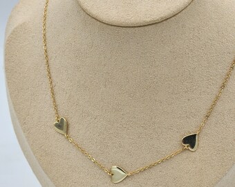 Gold Statement 3 Hearts Necklace - Gift for her,  Valentines Day, Mothers Day, Birthday, 18k Gold Dipped Stainless Steel, Love Necklace,