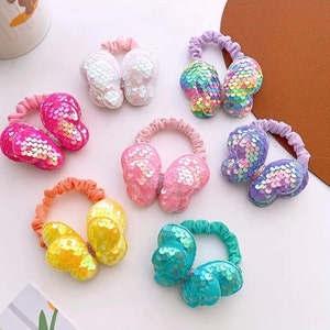 Glitter Butterfly Hair Ties for Girls, Sparkly Sequin Hair Accessories, Ponytail Ties Bow for Kids Children Teens