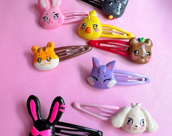 Aniteez Hair Clips - Handmade Clay Charms On Colorful Barrettes - Gift For ATEEZ Kpop Fan