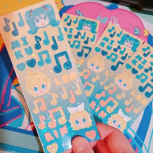 Vocaloid Miku Rin and Len Sparkly Deco Sticker Sheet