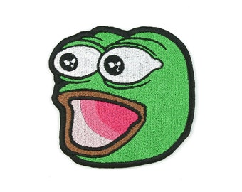 Poggers Pepe Emote Embroidered Patch, Funny Iron-On/Sew-On Applique for Gamers