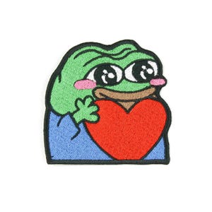 Peepo Love Pepe Emote Embroidered Patch, Funny Iron-On/Sew-On Applique for Gamers