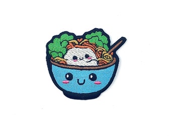 Kawaii Ramen Embroidered Patch, Cute Japanese Noodle Bowl Iron-On/Sew-On Applique for Clothes