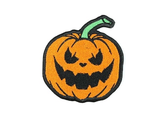 Jack O Lantern Patch - Gestickter Kürbis Aufnäher, Halloween Applikation