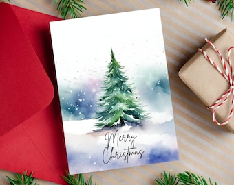 Cartolina di Natale Download digitale Carta stampabile dell'albero di Natale dell'acquerello