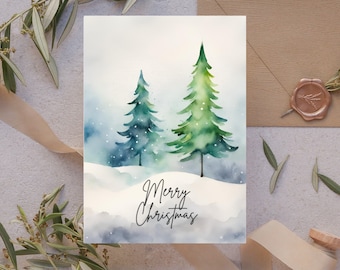 Christmas Card Digital Download Printable Watercolor Christmas Tree ...