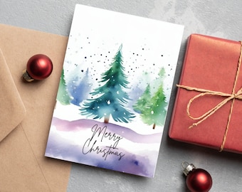 Cartolina di Natale Download digitale Carta stampabile dell'albero di Natale dell'acquerello