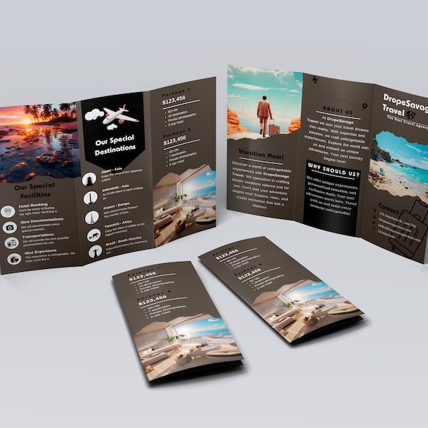 Travel Brochure Template, Double-sided Trifold Brochure, InDesign Brochure, Travel Agent Trifold, Holiday Brochure, Travel Resort Flyers