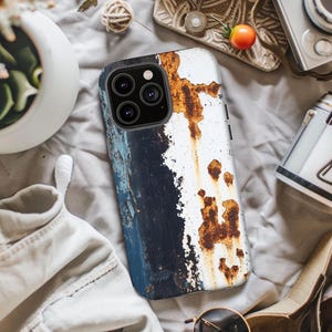 Phone Case, Realistic White Rusted Metal 3D Look, Industrial Style, Heavy Duty Cover, Unique Gift Idea, Protective Shell, Metal Like