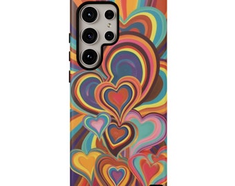 Retro Groovy Heart Phone Case, Colorful Heart Phone Case, Old Fashion Heart Phone Case, Iphone, Samsung, Nostalgic Phone Case, Love Hearts