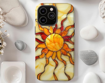 Sun Phone Case, Celestial Stained Glass Phone Case, Stars Phone Case, Stained Glass Effect Case, Iphone, Samsung, Sunshine Phone Case
