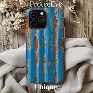 Phone Case, Realistic Blue Rusted Metal 3D Look, Industrial Style, Heavy Duty Cover, Unique Gift Idea, Protective Shell, Metal Like