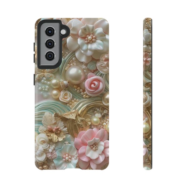 Decoden Style Pearl Phone Case, Pink and Pearl Phone Case, Decoden Looking Phone Case, Pearls and Flowers Phone Case, Iphone, Samsung