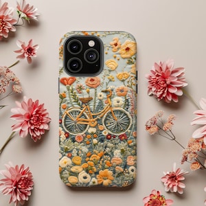 Vintage Boho Blüte und Fahrrad Handyhülle mit Stickerei, iPhone, Samsung Handyhülle, iPhone, Samsung Hülle