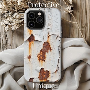 Phone Case, Realistic White Rusted Metal 3D Look, Industrial Style, Heavy Duty Cover, Unique Gift Idea, Protective Shell, Metal Like