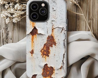 Phone Case, Realistic White Rusted Metal 3D Look, Industrial Style, Heavy Duty Cover, Unique Gift Idea, Protective Shell, Metal Like