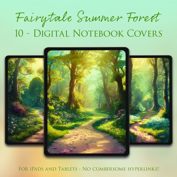 10 Covers - For GoodNotes Digital Notebook Journal - Fairytale Summer Forest - Tree Leaves - Fantasy - Green Leaf - Junk Journal - Ephemera