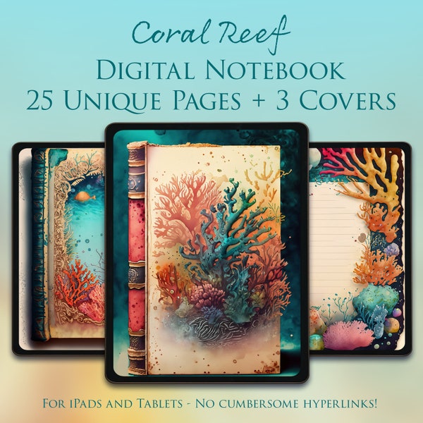 25 Pages - 3 Covers - GoodNotes Digital Notebook Journal - Coral Reef - Blank - Tropical - Sea - Ocean - Junk Journal - Ephemera