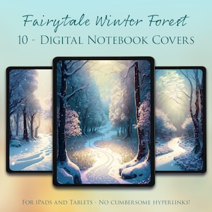 10 Covers - For GoodNotes Digital Notebook Journal - Fairytale Winter Forest - Snow - Frozen - Frost - Wood - Blue - Junk Journal - Ephemera