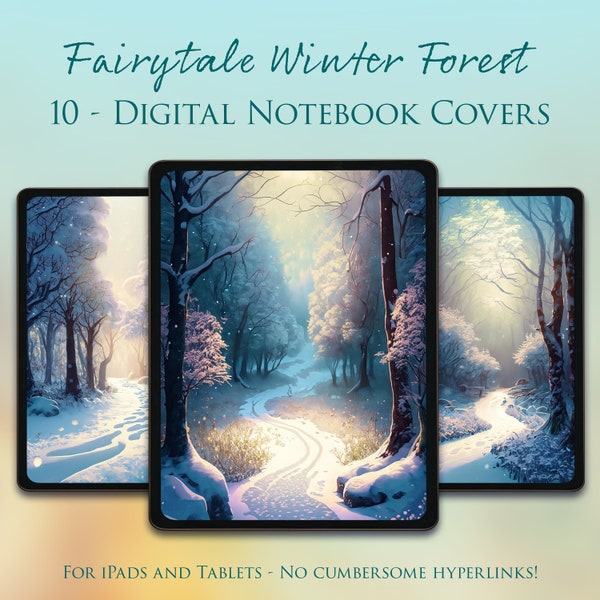 10 Covers - For GoodNotes Digital Notebook Journal - Fairytale Winter Forest - Snow - Frozen - Frost - Wood - Blue - Junk Journal - Ephemera
