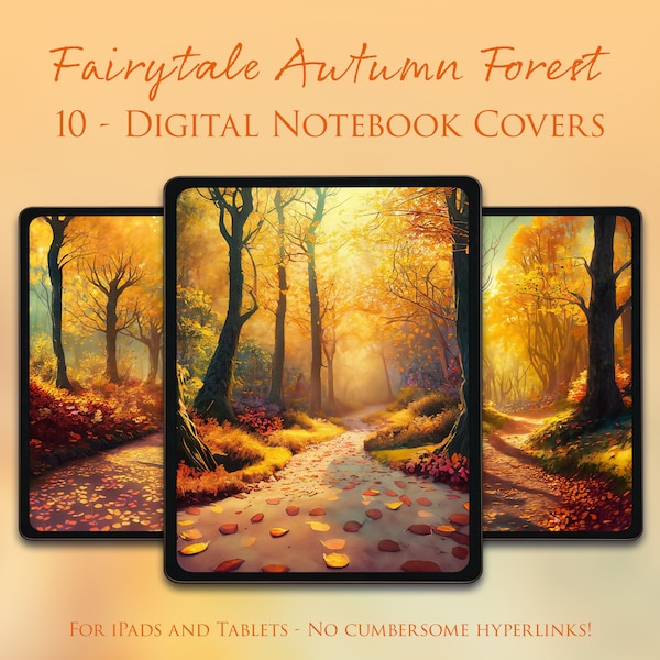 10 Covers - For GoodNotes Digital Notebook Journal - Fairytale Autumn Forest - Tree Leaves - Fall - Orange - Leaf - Junk Journal - Ephemera
