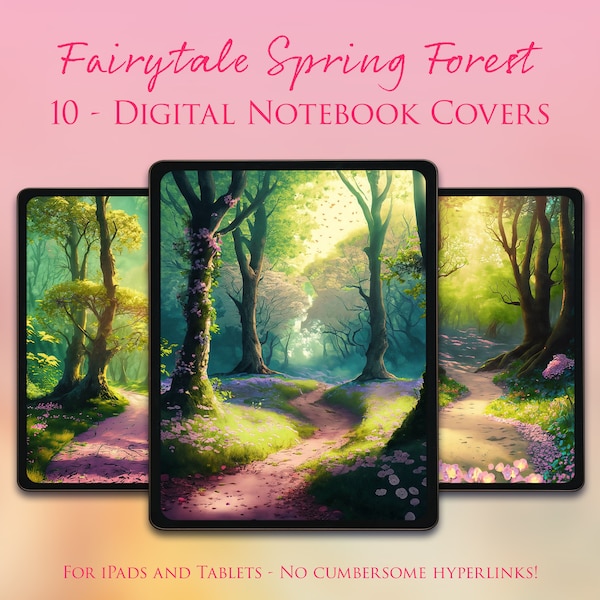10 Covers - For GoodNotes Digital Notebook Journal - Fairytale Spring Forest - Tree Leaves - Fantasy - Green Leaf - Junk Journal - Ephemera