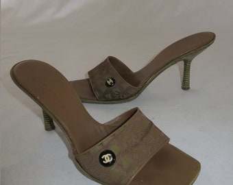 Chanel Mules - Authentic Chanel Khaki Mules Size IT 39