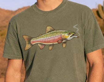 Trout Fish Smoking Shirt, Comfort Colors® Unisex Tee, Vintage Trout Shirt, Retro Fish Shirt, Outdoor Fishing Shirt, Protect Our Parks Shirt
