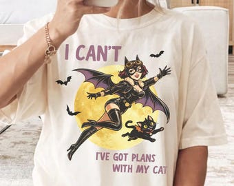I've Got Plans With My Cat Comfort Colors® Shirt, Trendy Halloween Shirt for Her, Cute Funny Black Cat Halloween Outfit