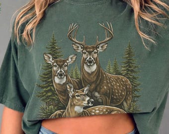 Retro 90s Deer Comfort Colors® Shirt, Vintage Deer Hunter T-Shirt, Southern Country Buck Tee for Her, Oversized Hunting Season Rodeo Girl