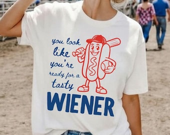 Tasty Wiener Comfort Colors® Shirt, Cute Hotdog Shirt For Summer Baseball Fan, Baseball Hot Dog Shirt, USA 250th Anniversary Shirt
