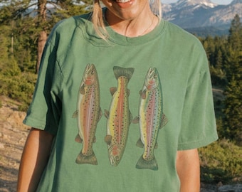 Trout Fish Shirt, Comfort Colors® Shirt, Vintage Trout Shirt, Retro Fishing Apparel, Fishing Tee, National Park Rainbow Trout Fishing Shirt
