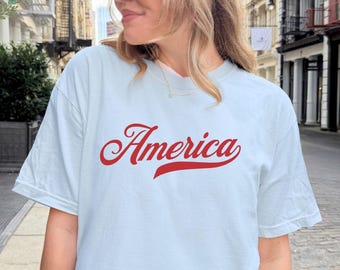 Comfort Colors® American Script Shirt, 4th of July Shirt, Patriotic Summer Shirt, Usa Flag Tee, Summer Boating Pool Party Rodeo Beach Tee