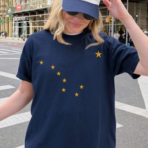 Alaska State Flag Minimal Comfort Colors Shirt, Alaska Shirt, Alaska Flag Navy Shirt, Alaska Trip Apparel, Alaska T-Shirt for Him and Her