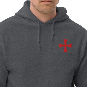 Knights Templar Embroidered Unisex Hoodie, Knights Templar Cross Hoodie, Medieval Red Crusader Masonic Gnostic Cross, Templar Symbol