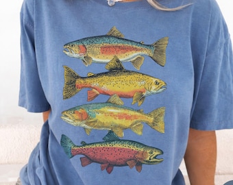 Realistic Trout Fishing Comfort Colors® Shirt, Vintage Trout Shirt, Retro Fish Shirt, Outdoor National Park Fish Shirt, Hunting Shirt