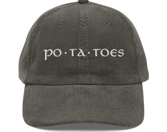 Potatoes Embroidered Adjustable Relaxed Fit Vintage Corduroy Cap, Booking Reading Hat, Fantasy Book Lover Gift, Bookcore Gifts
